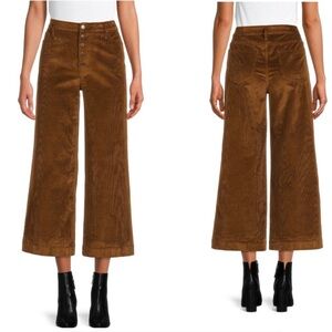 Brown Corduroy Wide-Leg Cropped Pants